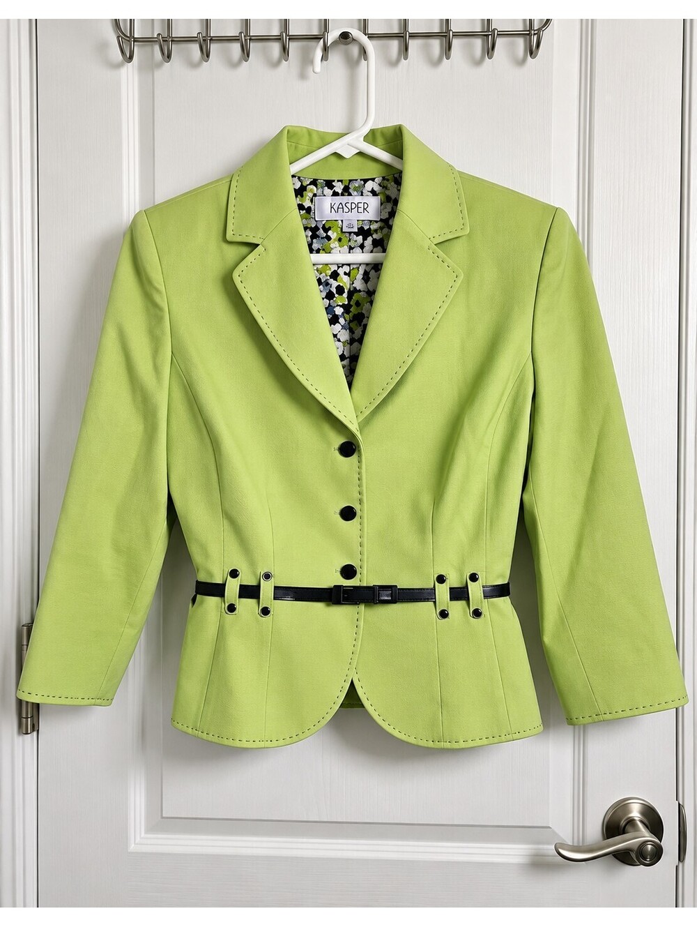 Tahari Arthur S. Levine Lime Green Belted Blazer Women's Size 4